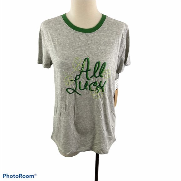 NWT HALOGEN Grey All Luck Clover Tee (M) - Picture 8 of 8